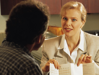 woman helping a banking customer